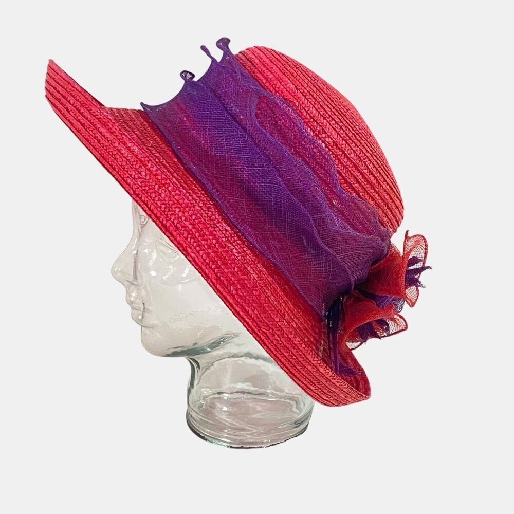 SOMETHING SPECIAL Wide Brim RED HAT CLUB Straw Purple MESH Band